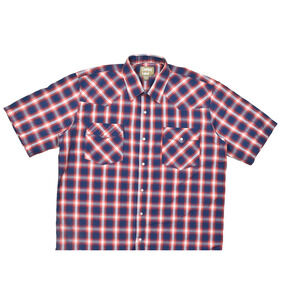 Cowboy Legend 3XLT Men's Shirt Short Sleeve Plaid Western Pearl Snap Blue Red